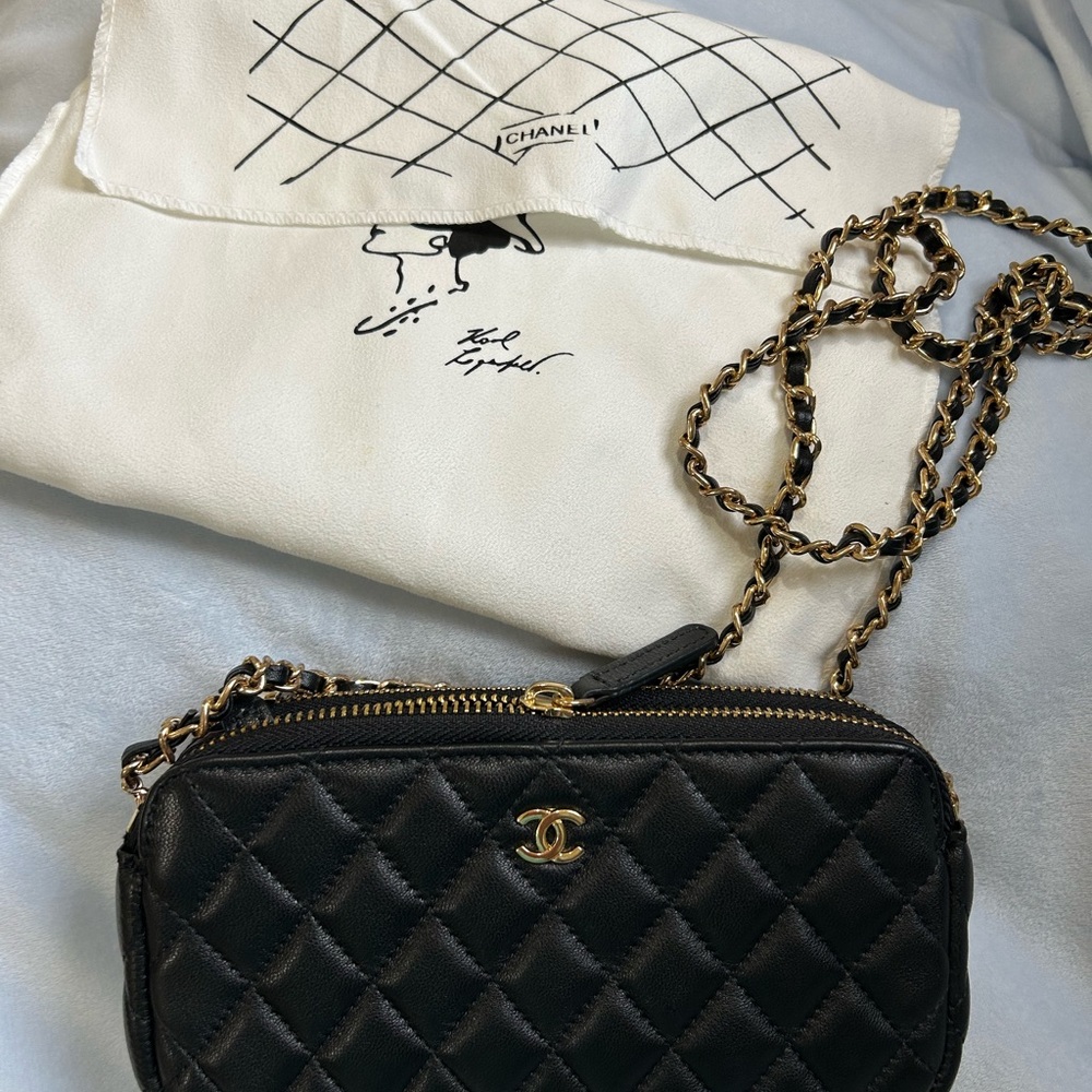Chanel Black and Gold Quilted Crossbody Bag with Iconic CC Logo